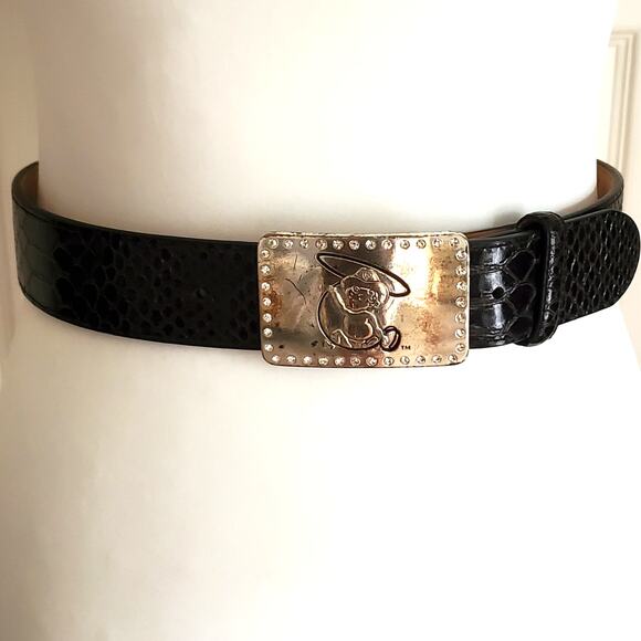 Ariat Accessories - Ariat Black Leather Belt Reptile Pattern Baby 28 Silver Crystal Fat Baby Buckle